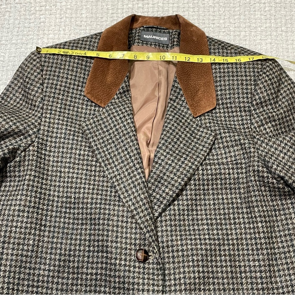Women's Wool Houndstooth Blazer Jacket Suede Collar VTG Maurices Size Large - Picture 8 of 15